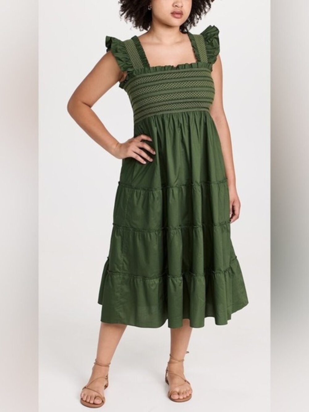 Hill House Ellie Nap Dress Leaf Green Cotton · Size Medium